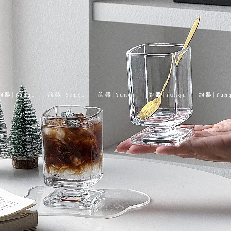 大圣ins玻璃杯四方形美式简约咖啡杯矮脚方杯气泡水果汁鸡尾酒杯
