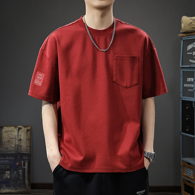 夏季2025新款重磅300g水洗圆领短袖t恤男宽松大码美式休闲体恤潮