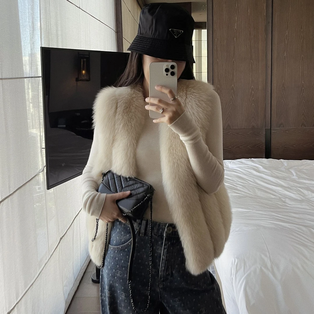 人造皮草 马甲秋冬新款韩版坎肩仿狐狸毛背心心高级毛毛外套女