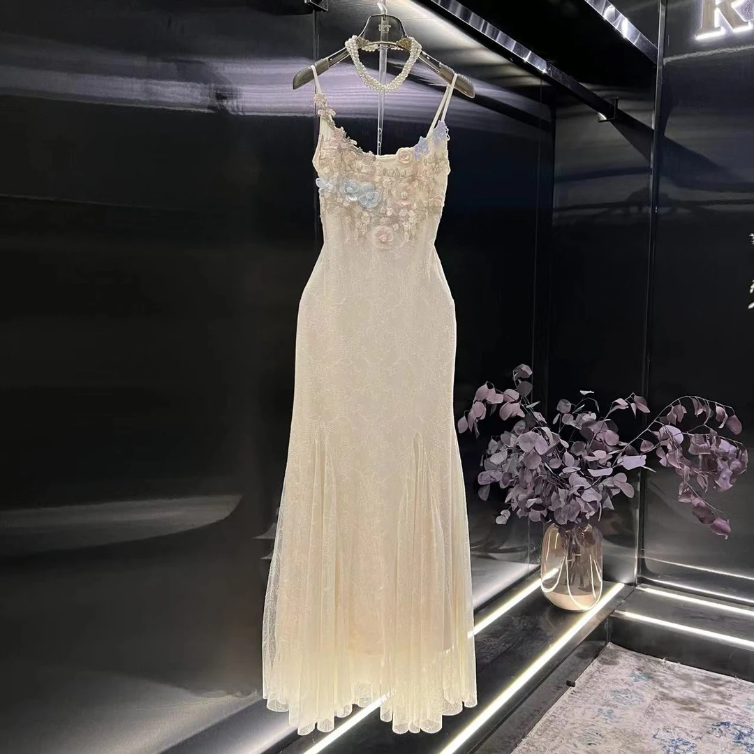 roiltrou202春夏小众纯色少女感蕾丝静谧花卉连衣裙ZA1525112916