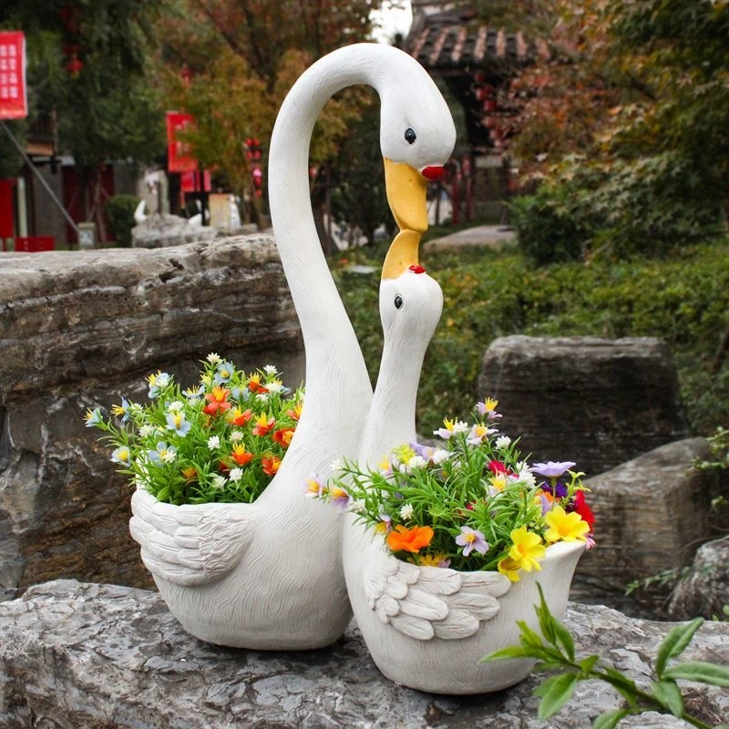 户外庭院造景布置白天鹅造型花盆幼儿园卡通动物花缸花园装饰摆件