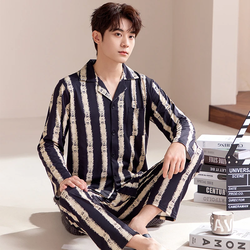 睡衣男长袖春秋款男士青少年男生冬天秋冬季家居服套装宽松大码