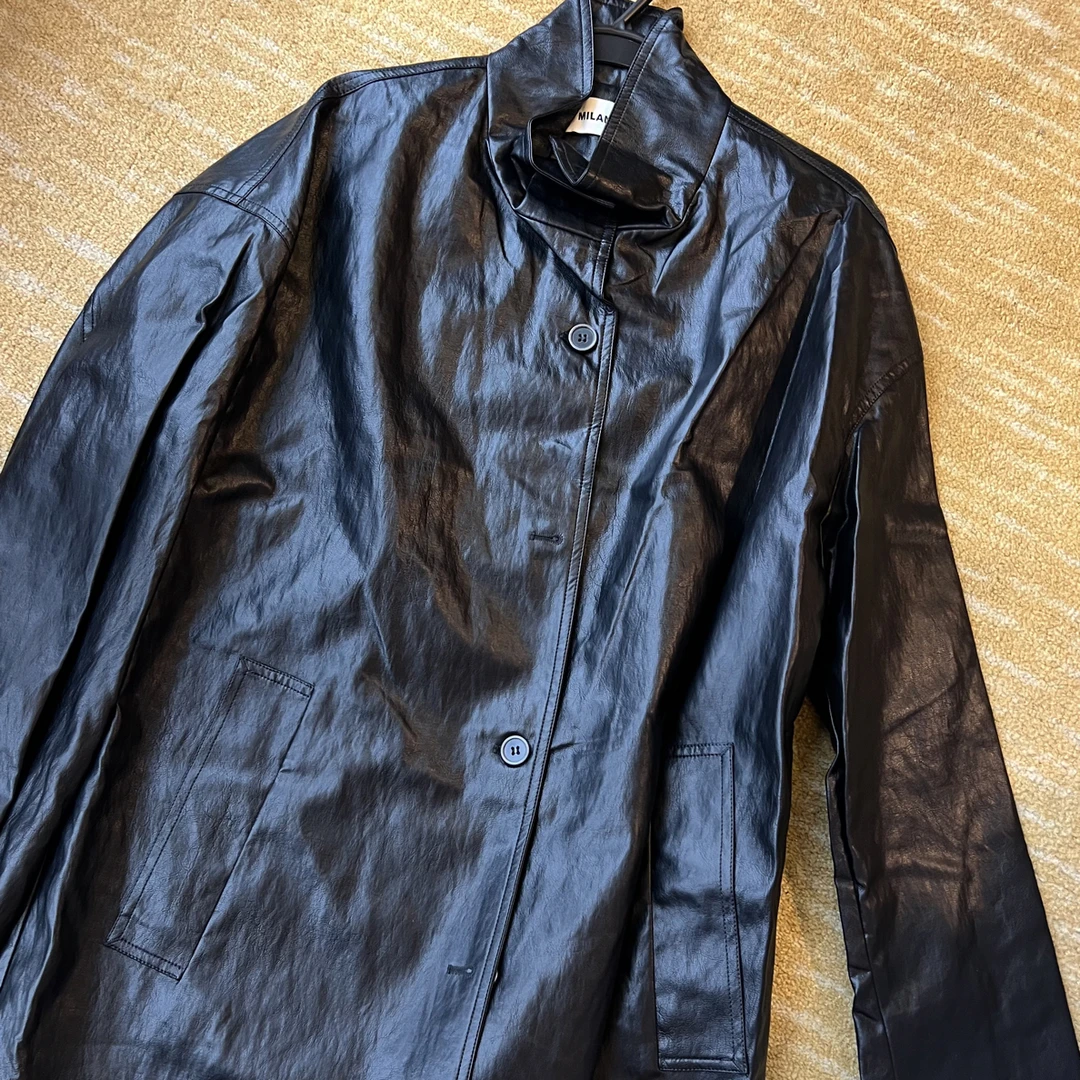 南油小众口袋欧美风常规立领风皮衣翻领水洗复古牛仔外套