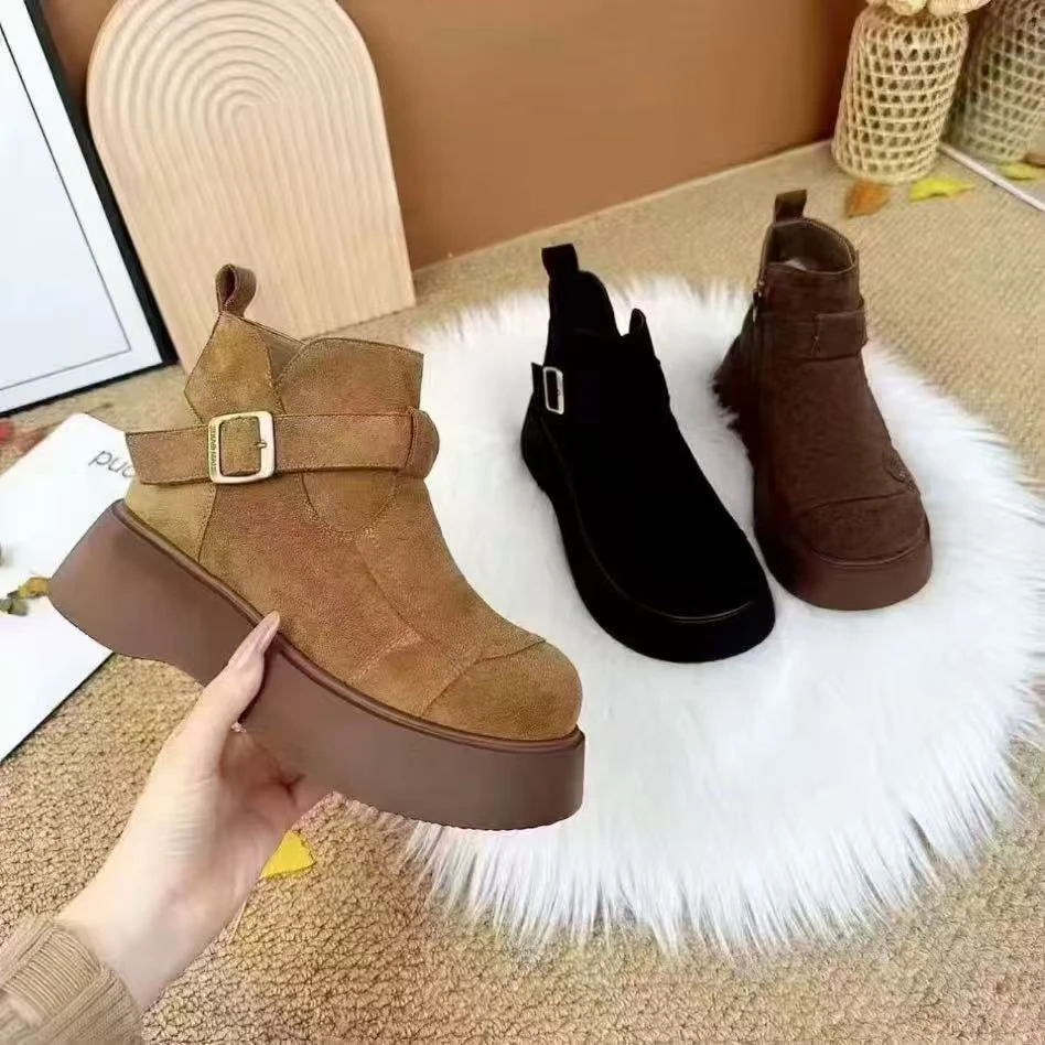 冬季加棉女靴极简风纯色加绒内里雪地靴棉靴冬季R350
