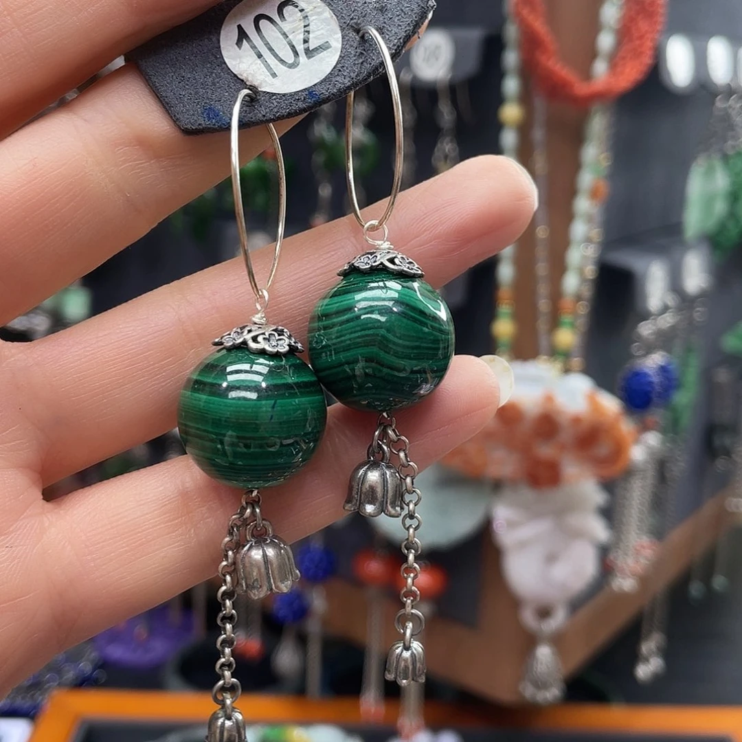 孔雀石耳饰银S925镶嵌玉*ghhghbgh