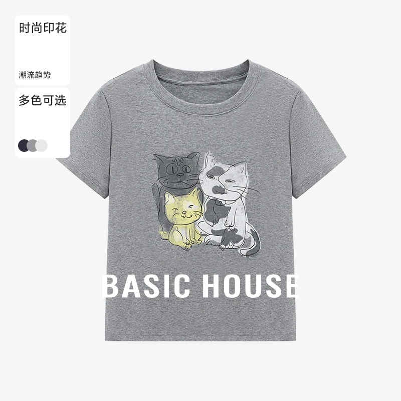 Basic House/百家好夏季洋气卡通印花纯欲慵懒风T恤-B0625B5DAK2