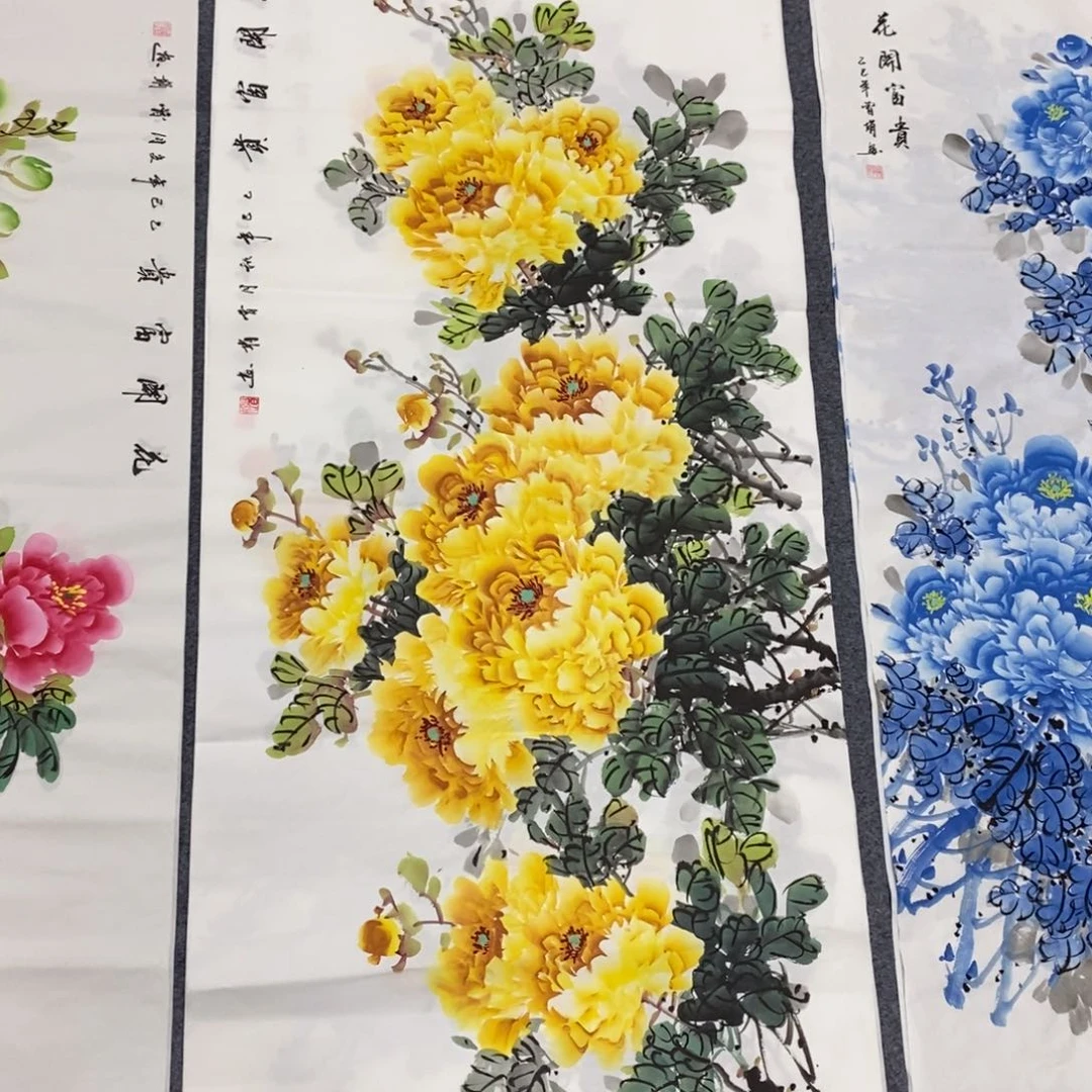 国画尺寸140✖️70四尺纯色牡丹花