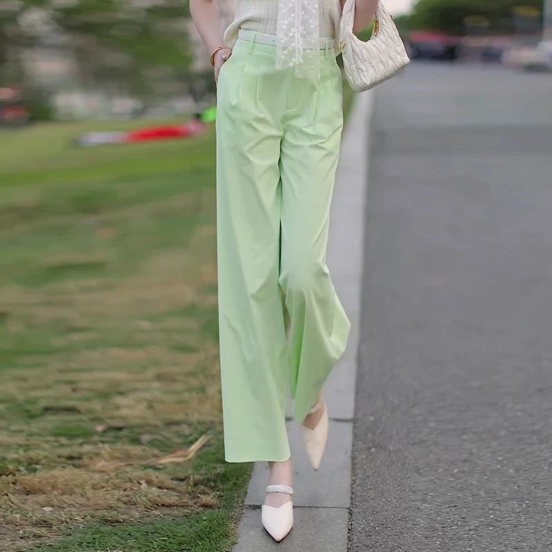 冰丝阔腿裤女夏季薄款2025新款高腰垂感宽松西装裤休闲九分直筒裤