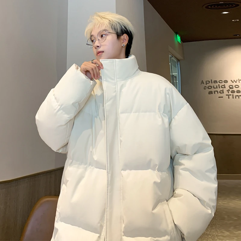 潮牌纯色面包服秋冬季情侣立领棉服男女加棉夹克加厚外套棉袄棉衣