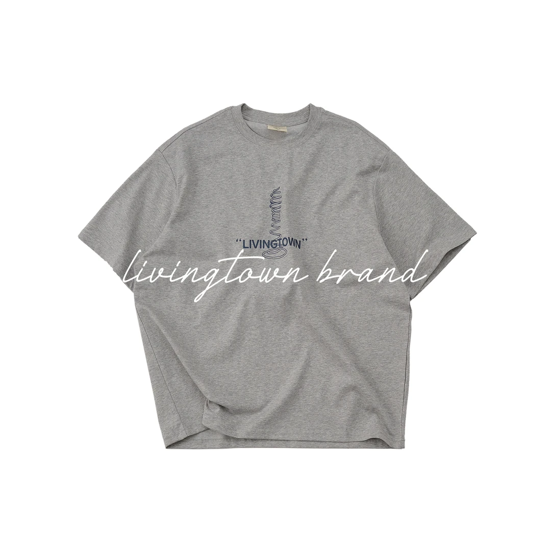 LIVINGTOWN索罗娜凉感螺旋飘带LOGO印花防晒抑菌宽松情侣短袖T恤