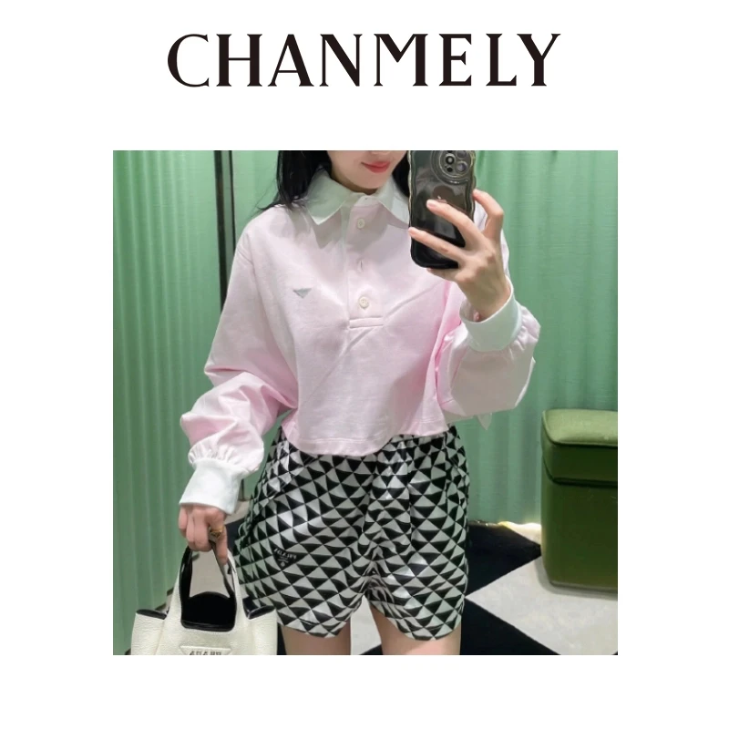【CHANMITY】25/ss学院风减龄三角水晶钻时髦百搭撞色长恤024300