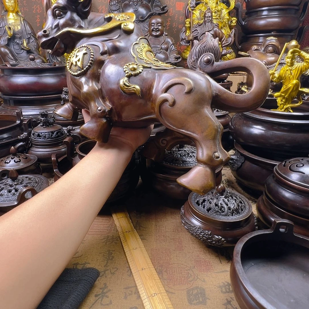 修***道大同牛铜香炉供香炉聚宝盆