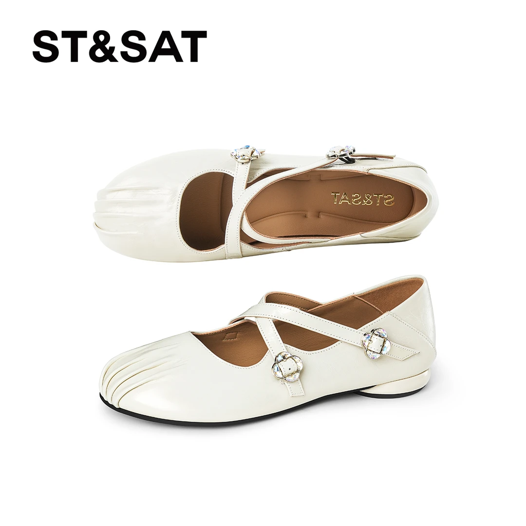 星期六圆头夏季低跟浅口单鞋气质经典女鞋交叉带玛丽珍鞋百搭