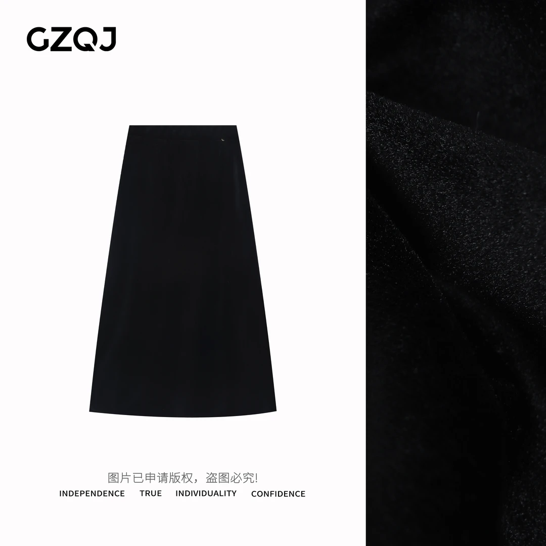 广州琴姐【百搭美学】气质百搭显瘦松紧腰丝绒中长款半身裙22192