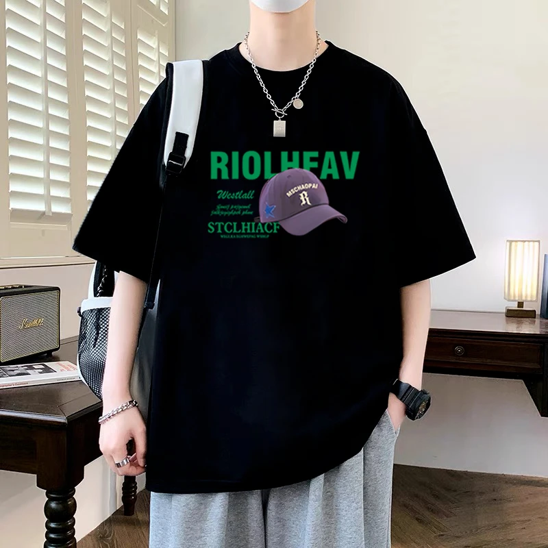 青少年纯棉短袖t恤男夏季大码宽松印花半袖男女美式休闲百搭上衣