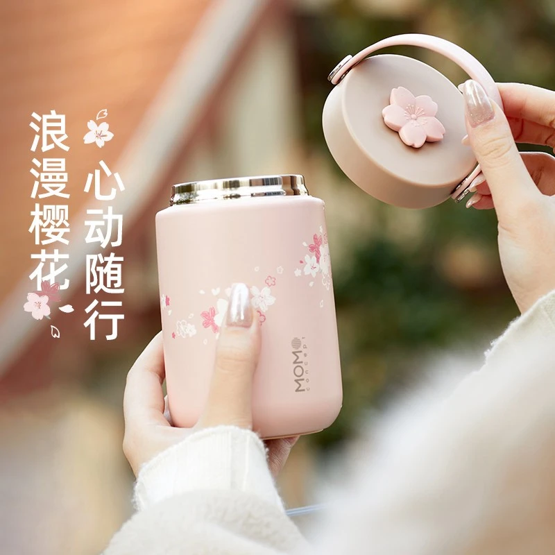 咖啡保温杯正品女生高颜值手提便携随行316不锈钢樱花水杯子新款