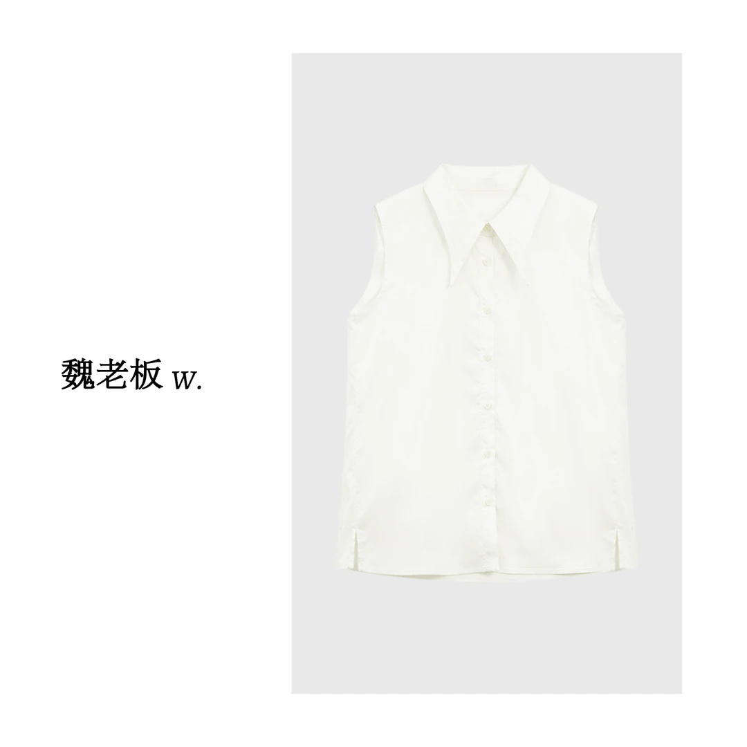 W.Diva【寄云】白色时尚法式小众匹马棉百搭休闲无袖衬衫51S101431