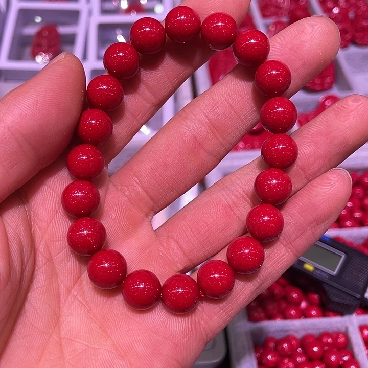 天然辰砂红晶砂10毫米手链