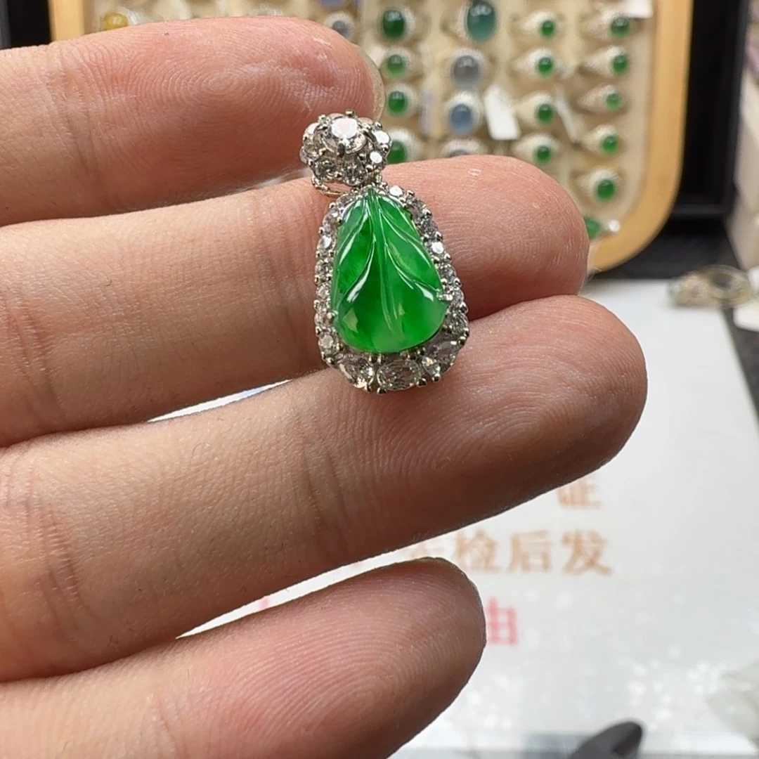 银S925镶嵌戒指翡翠天然缅甸翡翠A货