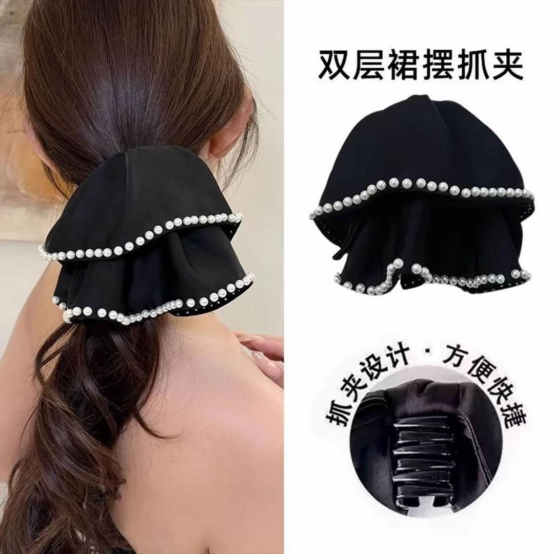 缎面裙摆抓夹女高级感后脑勺2025新款气质夹子头饰马尾夹发夹