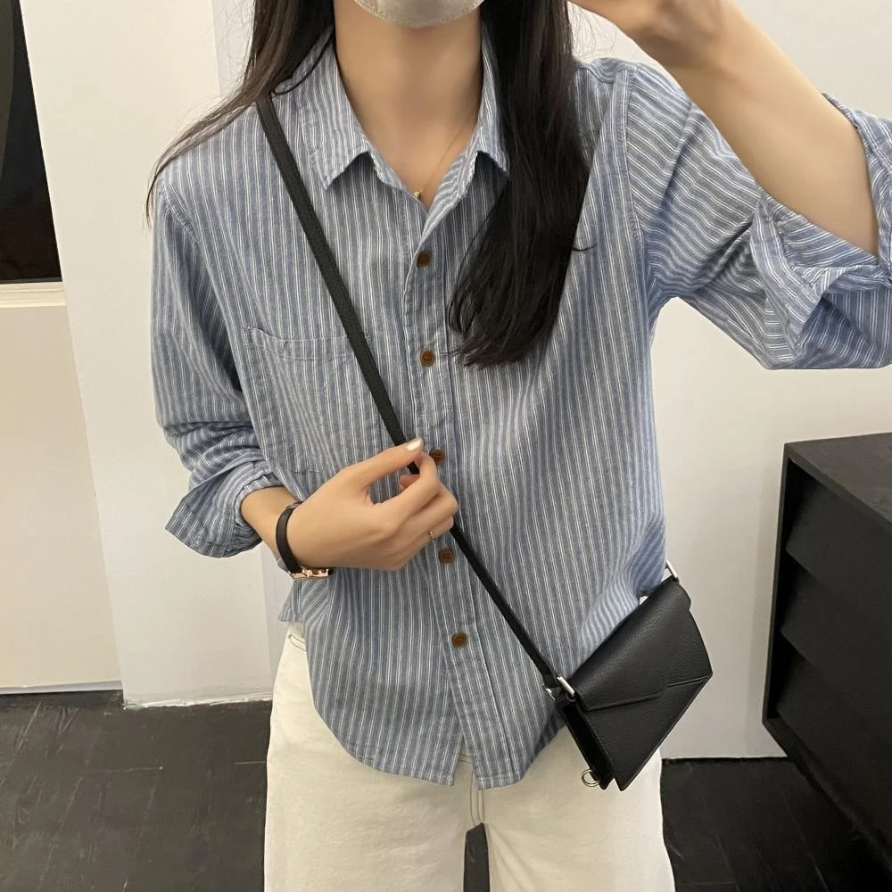 衬衣女2025秋季新款高级感轻奢减龄洋气复古港风穿搭宽松条纹衬衫