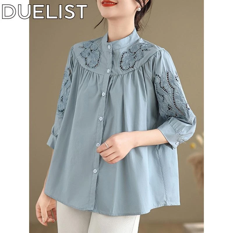 DUELIST衬衫女妈妈夏季大码时尚洋气小衫高端时尚中袖七分袖上衣