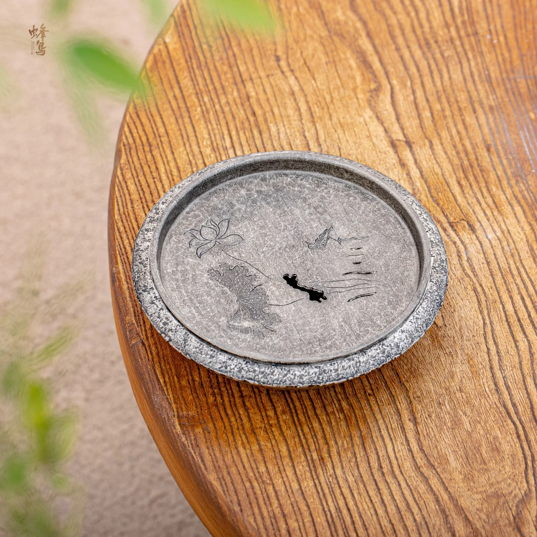 蜂鸟工坊 文创系列 锡器 小鸟啼春 荷花壶承WCXHC415