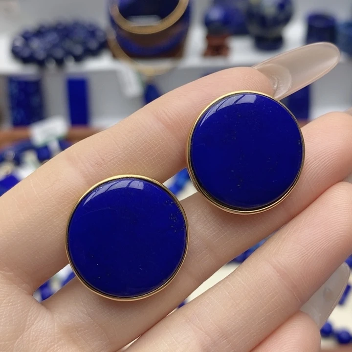 青金石银S925镀金镶嵌耳饰