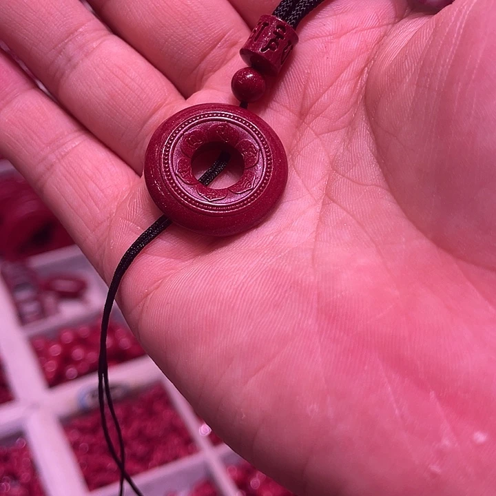 天然辰砂六字平安扣吊坠