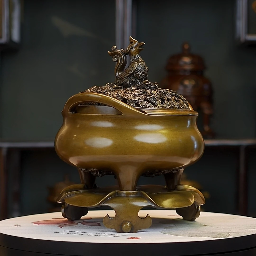 李迎春手工非遗铜香炉 桥耳龙凤熏炉 苏工纯铜精炼失蜡铸造