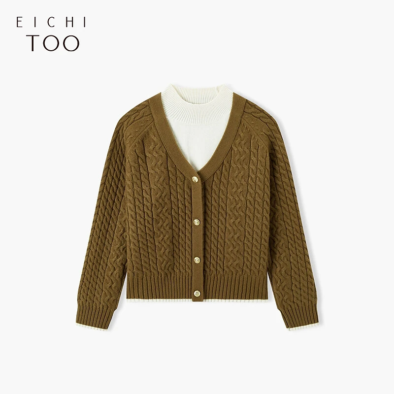 A爱居兔撞色设计时尚假两件长袖针织衫ENZAJ4N040A