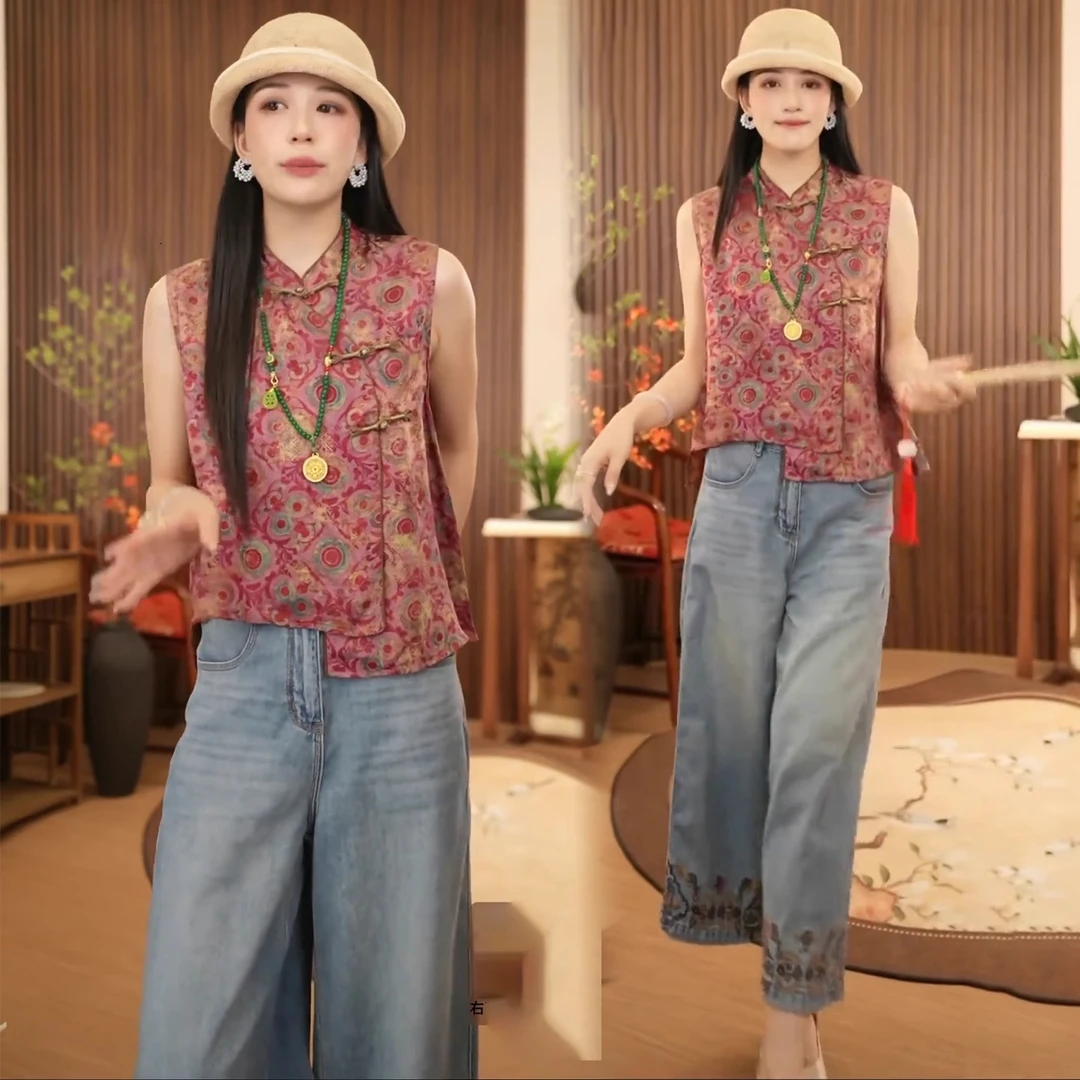 新中式提花无袖衬衫背心女2025夏新款洋气显瘦不规则国风百搭上衣