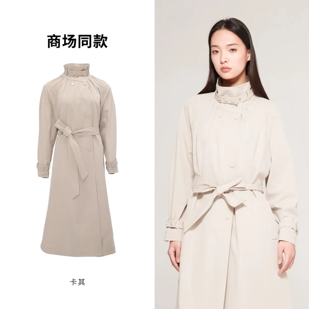 秋季新款百搭复古工装风中长款显瘦系带风衣外套