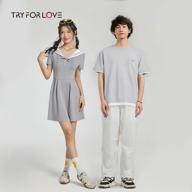 TRYFORLOVE夏季短裙有弹力百搭宽松纯色短袖连衣裙女装时尚拼接