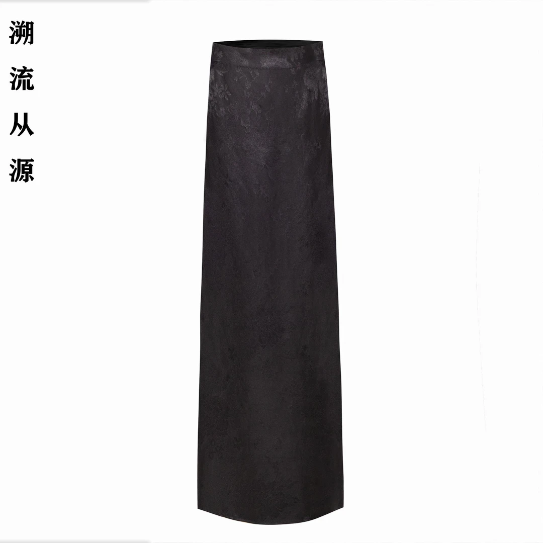 【一见倾心】老料提花缎中国风重锻印花香云纱女装长款包臀半身裙