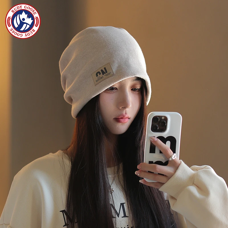 RUDY GOOSE网红堆堆帽女秋冬季月子帽显脸小针织毛线包头帽冷帽子