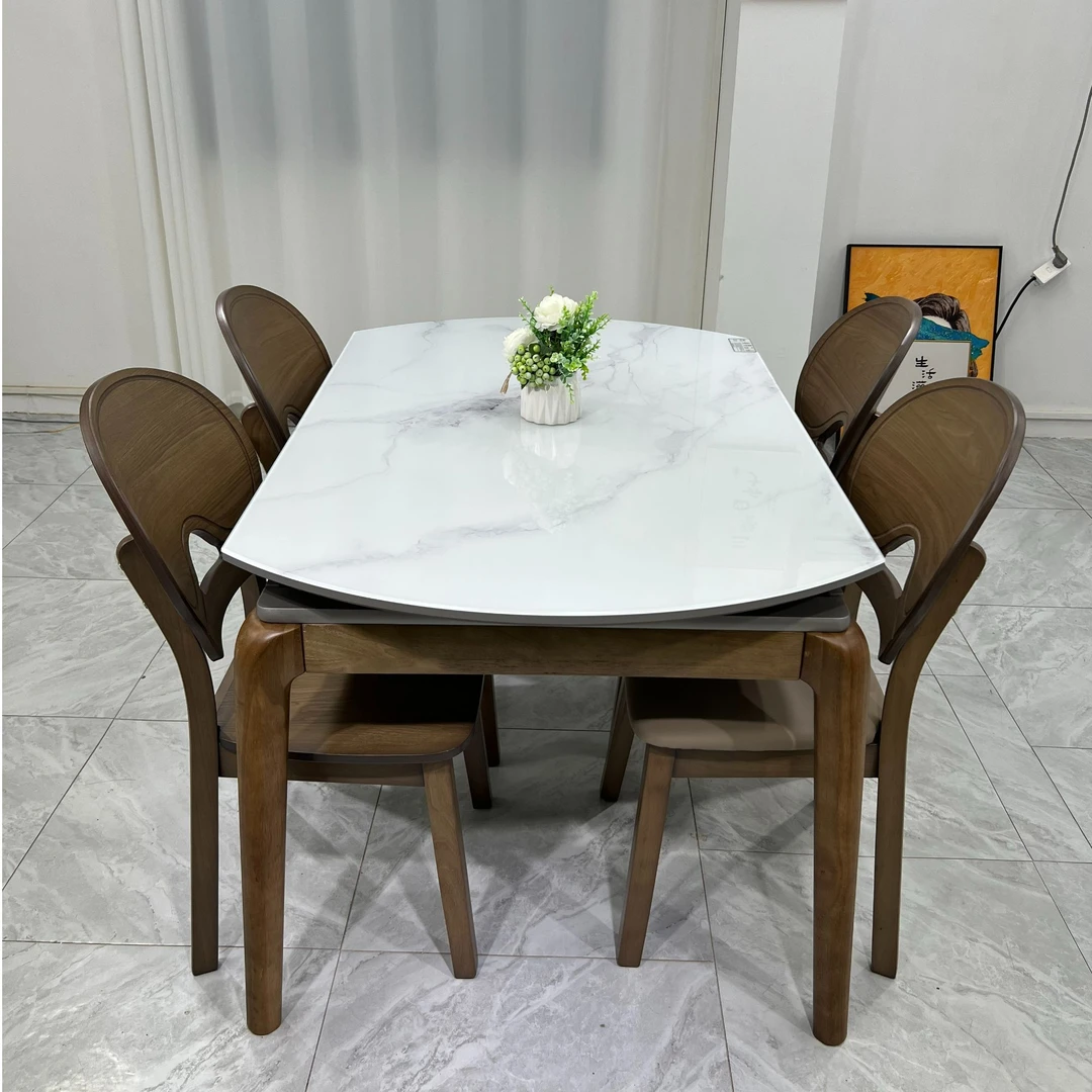 实木方圆两用可伸缩轻奢风格意式餐桌椅吃饭桌
