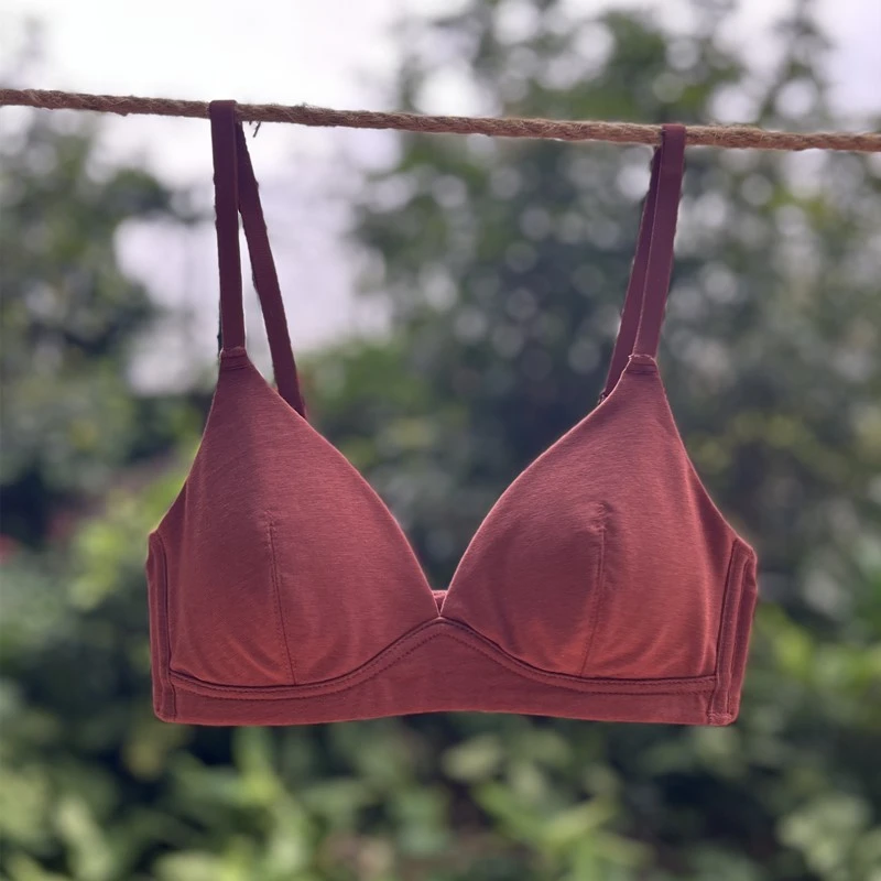 法式深V低领棉莫代尔三角杯内衣女平小胸不空杯舒服轻薄透气文胸