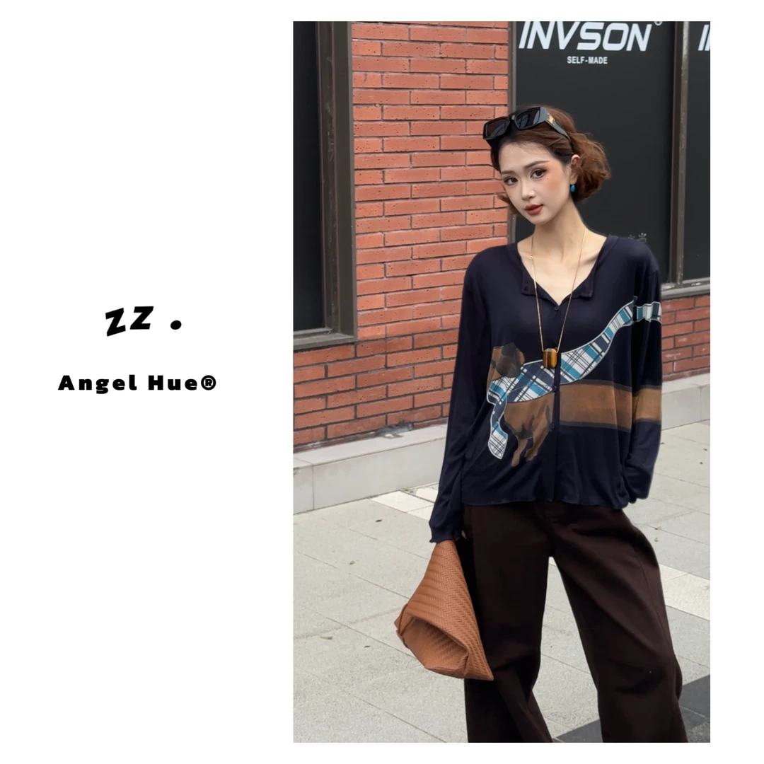 小狗开衫秋季休闲针织开衫女气质百搭设计感上衣女2015【DR】