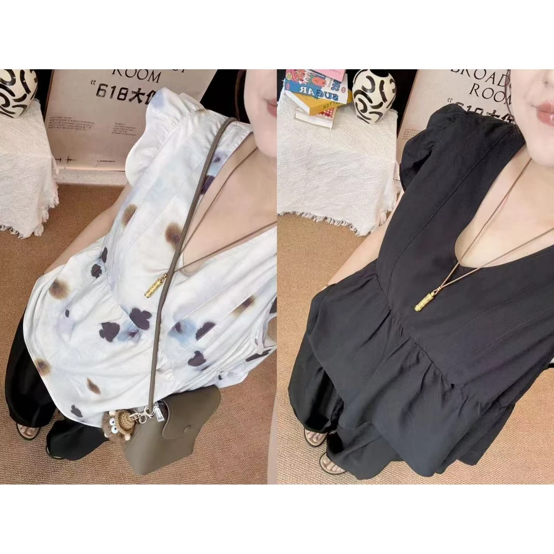 晶咕佳佳【晕色剪影】小飞袖V领娃娃衫上衣气质舒适时尚百搭夏季