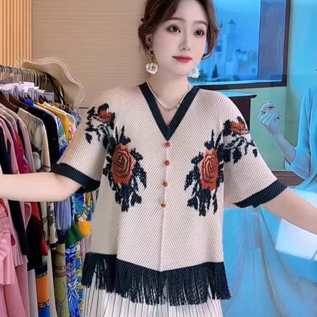 时尚气质女士宽松流苏拼色褶皱上衣休闲显瘦洋气