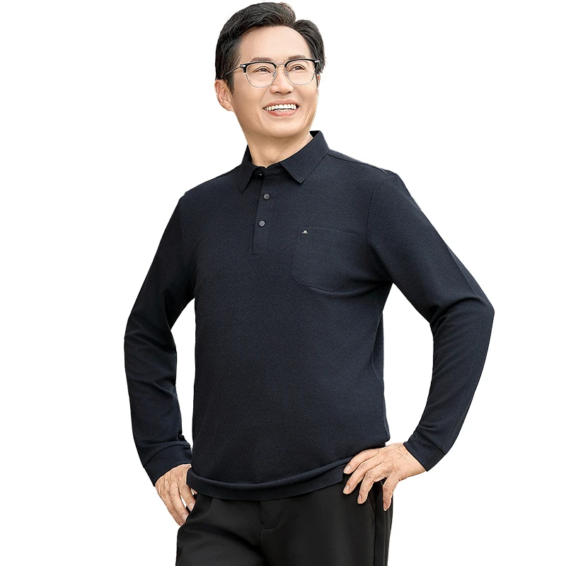 秋季新款打底衫上衣爸爸装中老年男士长袖t恤春秋款翻领中年男装