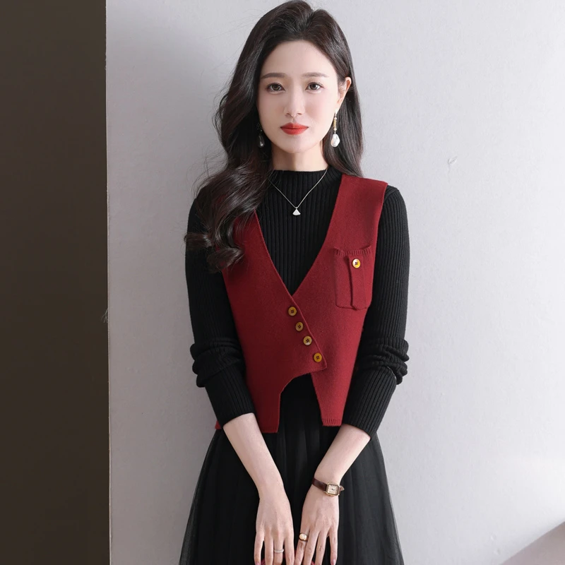 2025新款羊毛针织马甲女士气质叠穿毛衣春季短款马夹新中式薄款