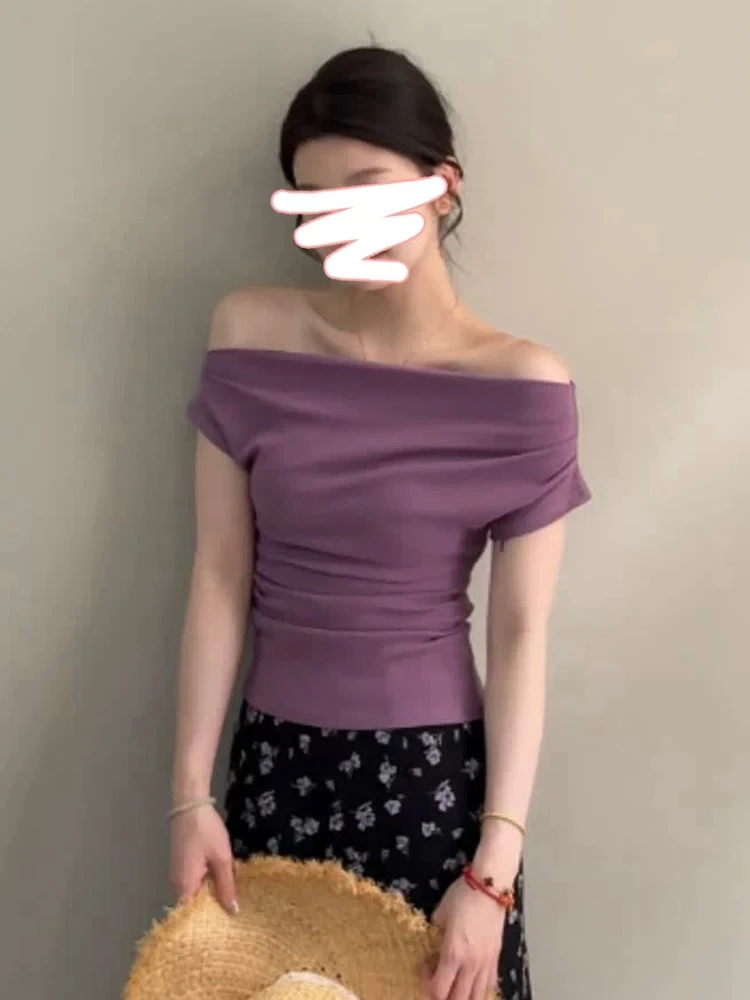 孙优秀推荐一字肩上衣➕碎花半裙显瘦修身气质复古风套装