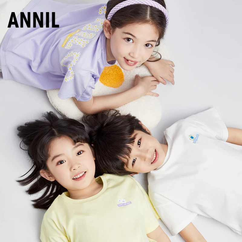 安奈儿童装男女童亲子圆领短袖T恤2025夏新款纯棉透气半袖上衣
