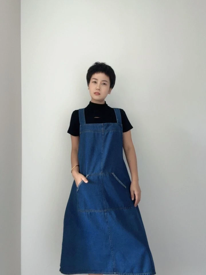 加长加大交叉带牛仔围裙男女耐穿纯色厨房专用防污耐脏上班工作服