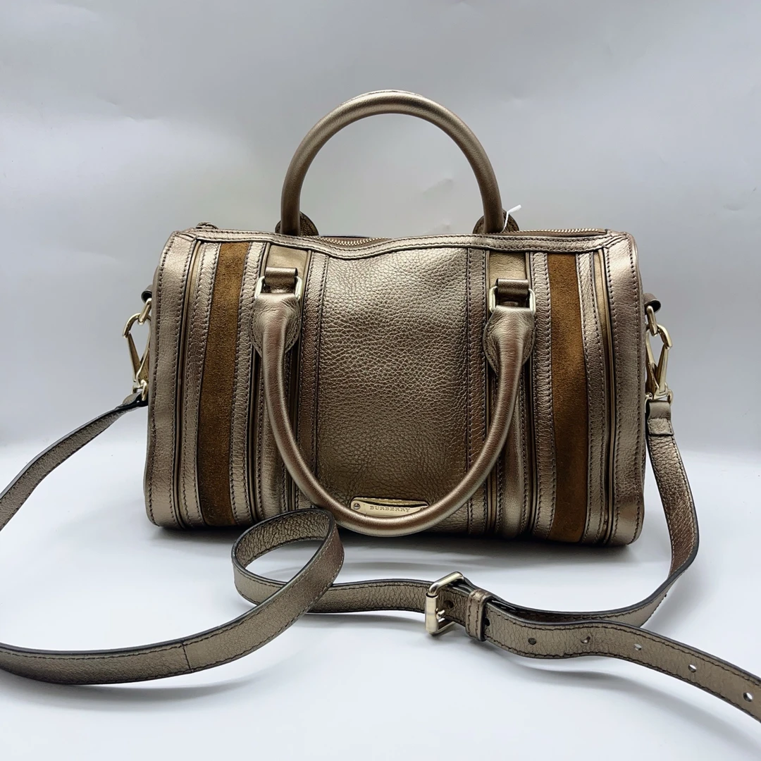 95新 BURBERRY/博柏利 香槟金色波士顿包1432 3894
