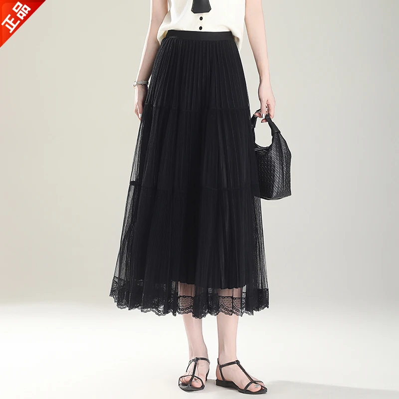 正品2025夏季新款时尚气质网纱裙女高腰显瘦垂感半身裙子百搭爆款
