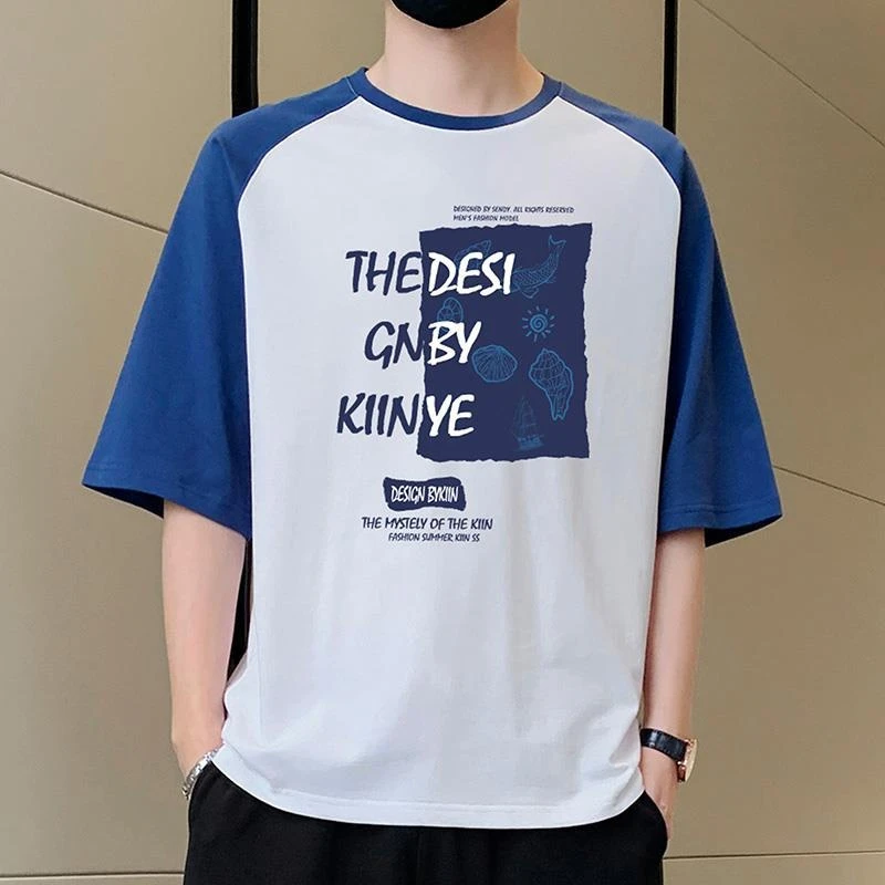 青年男士棉质短袖t恤夏季潮流宽松体恤上男士夏季港风宽松纯棉T恤