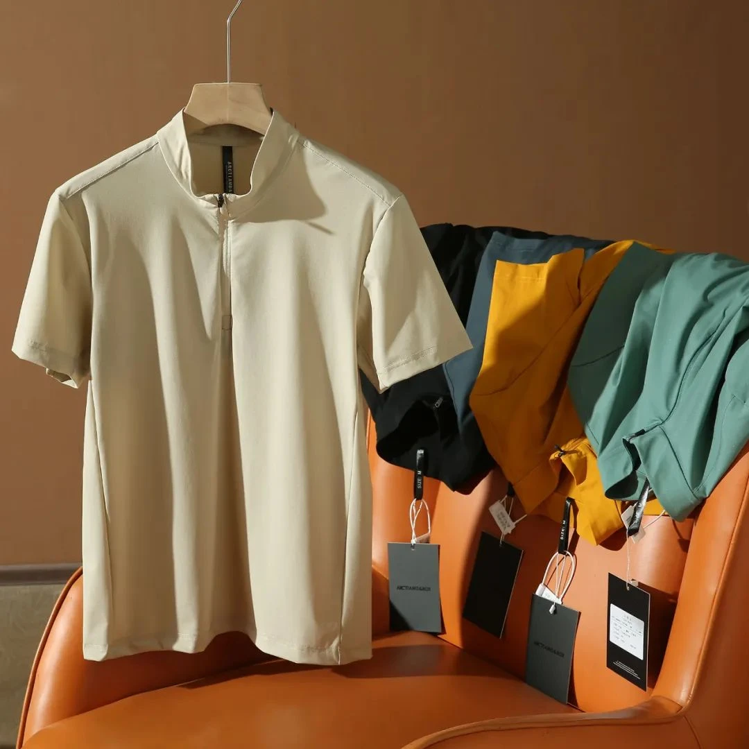 袅！户外机能！轻量化速干透气！夏季半拉链立领运动短袖T恤男231